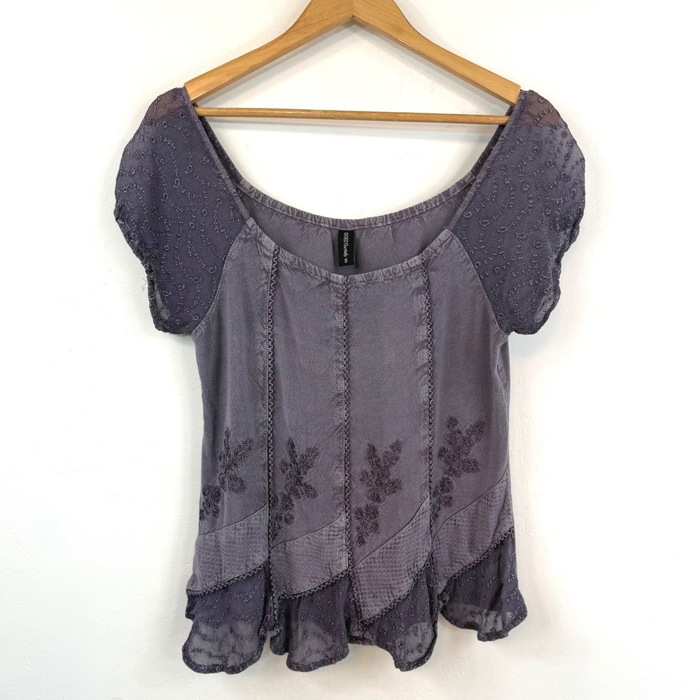 Fairycore Embroidered Top Purple Lace Whimsigoth Cottagecore Sacred Threads S